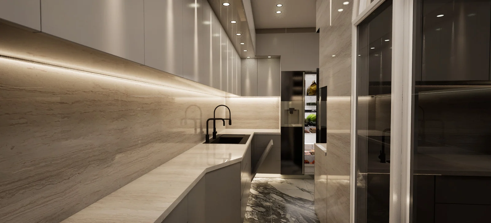 Timber and lighting details in a bespoke kitchen design